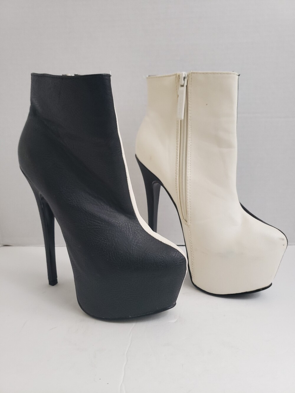 Sz 6 Shiekh White Black Color Block Ankle Bootir High Heel